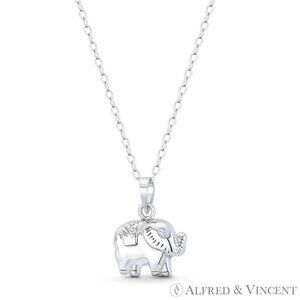Baby Elephant Charm Lightweight Hollow-Cast 3D Pendant in .925 Sterling Silver